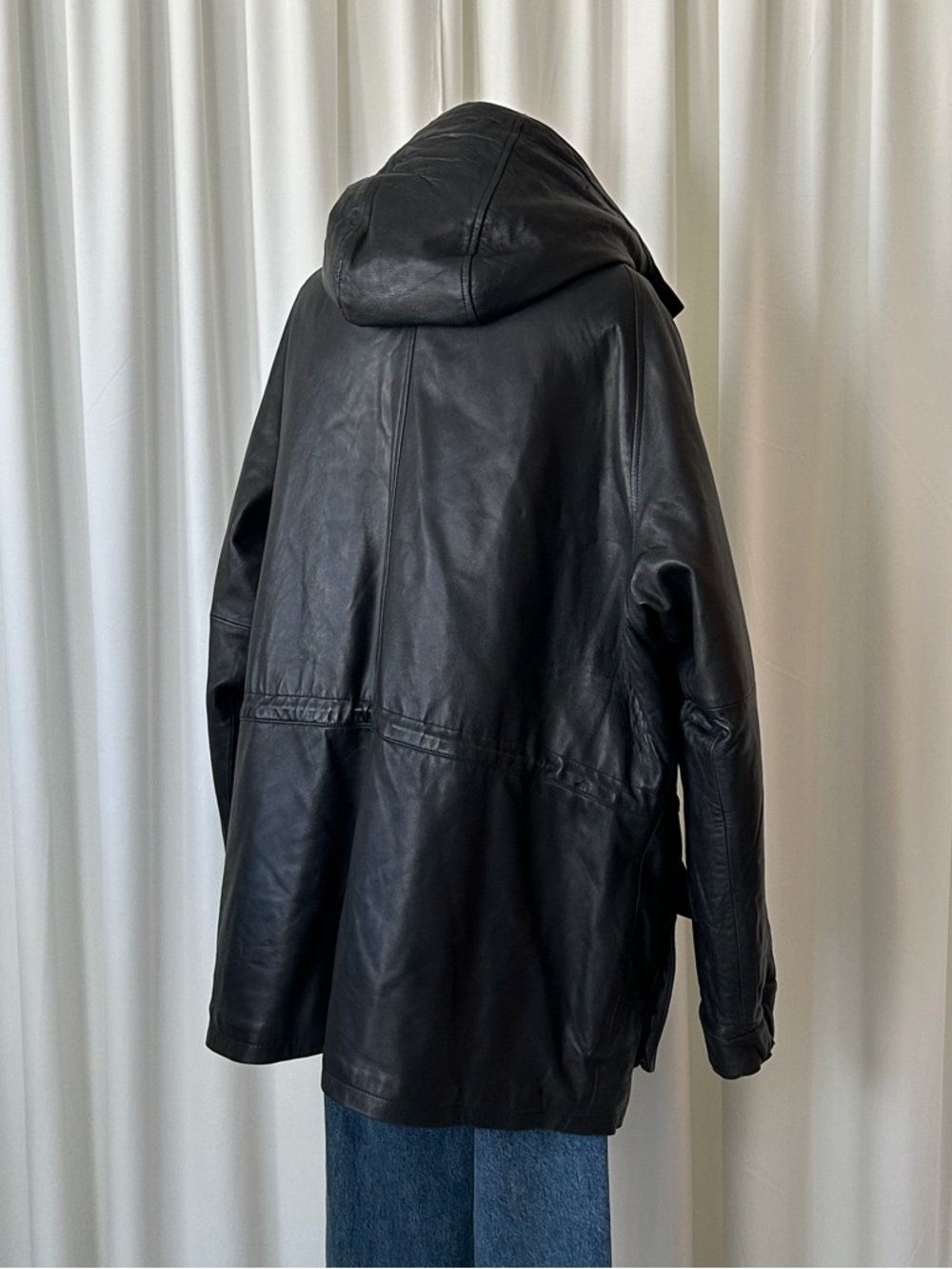 Vintage 90s Polo Sport Ralph Lauren Leather Parka Jacket Hooded Black XL Rare. - Picture 7 of 16